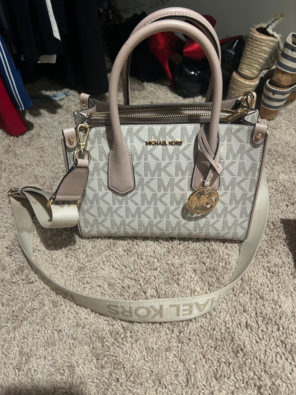 Michael Kors Beige and Blush Signature Canvas Satchel